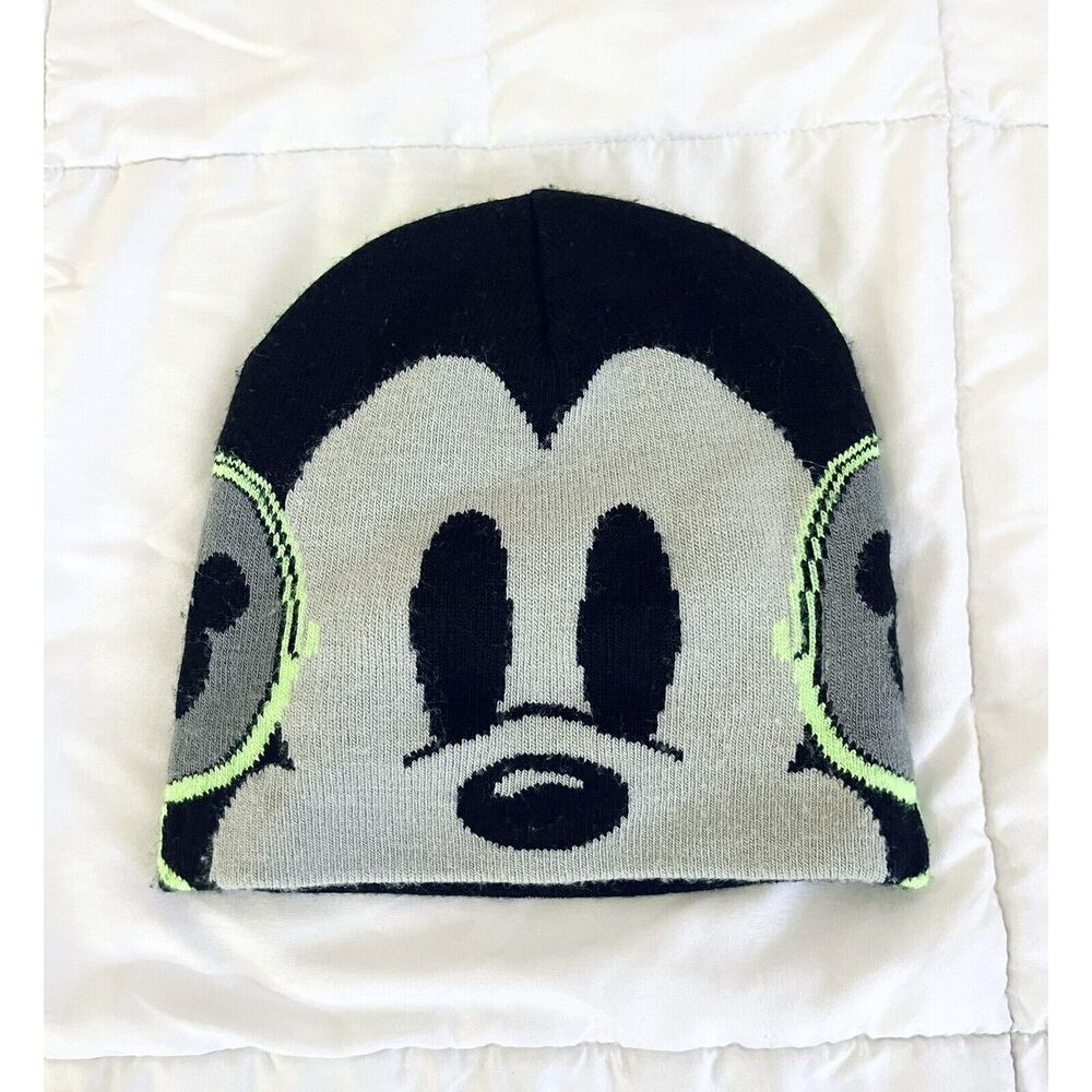 Disney Parks Black Neon Green Mickey‎ Beanie Hat